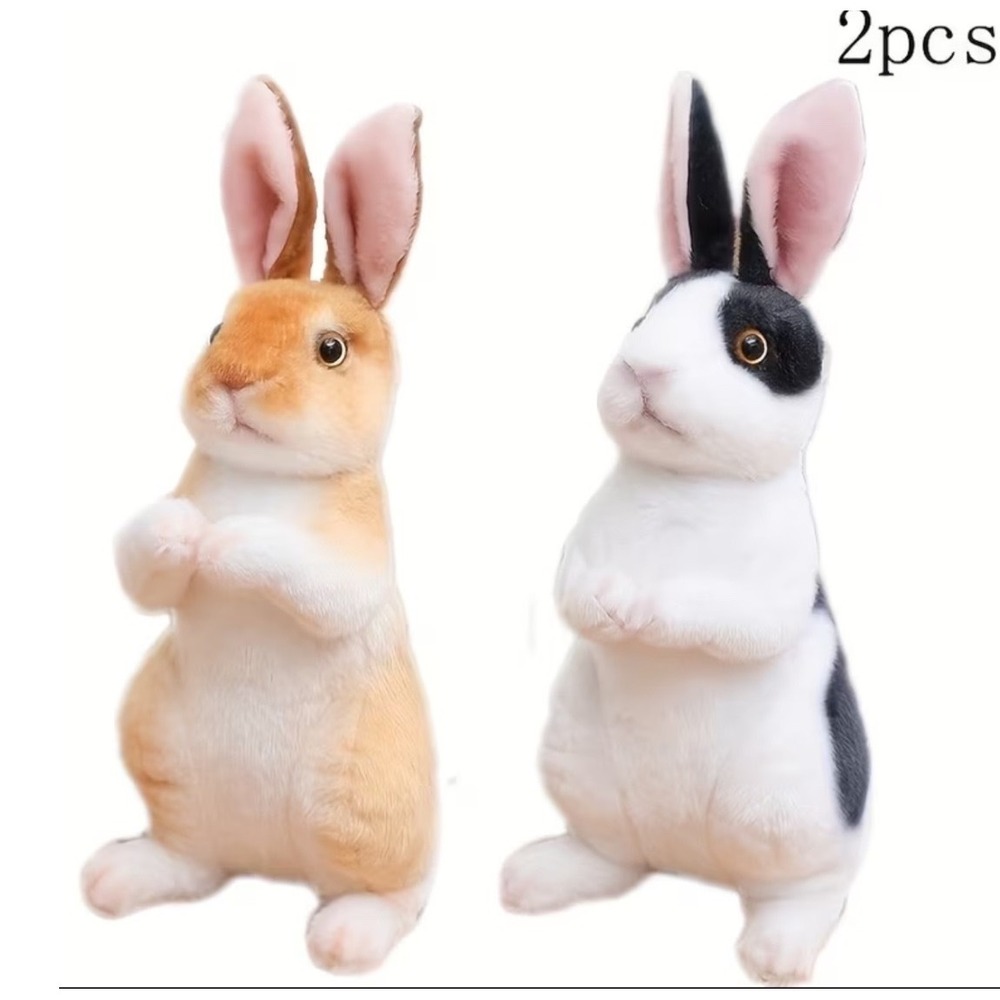 Bunny Rabbit Plush Toy Set Kids Tan Black White Excellent Realistic‎ 2pc Set